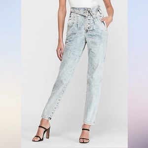 Acid wash high waisted fold-over jeans